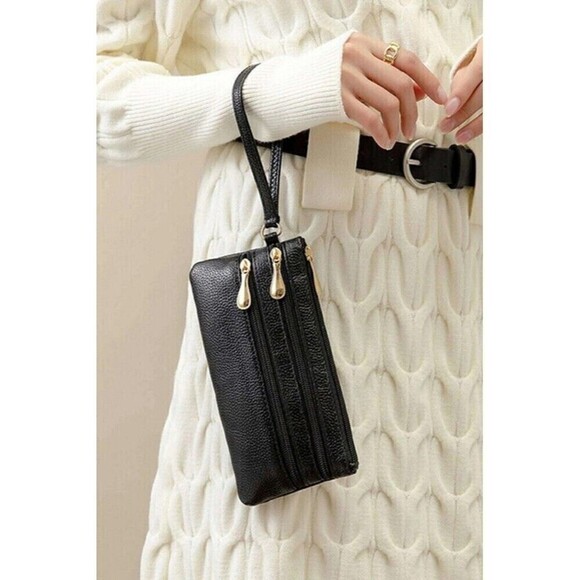 VEGAN LEATHER TRIPLE ZIP WRIST WALLET CLUTCH PURSE - Picture 6 of 8